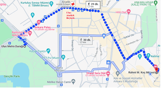 Metro ile müzeye ulaşım harita görüntüsü