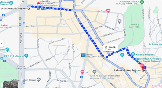 Otobüs ile müzeye ulaşım harita görüntüsü